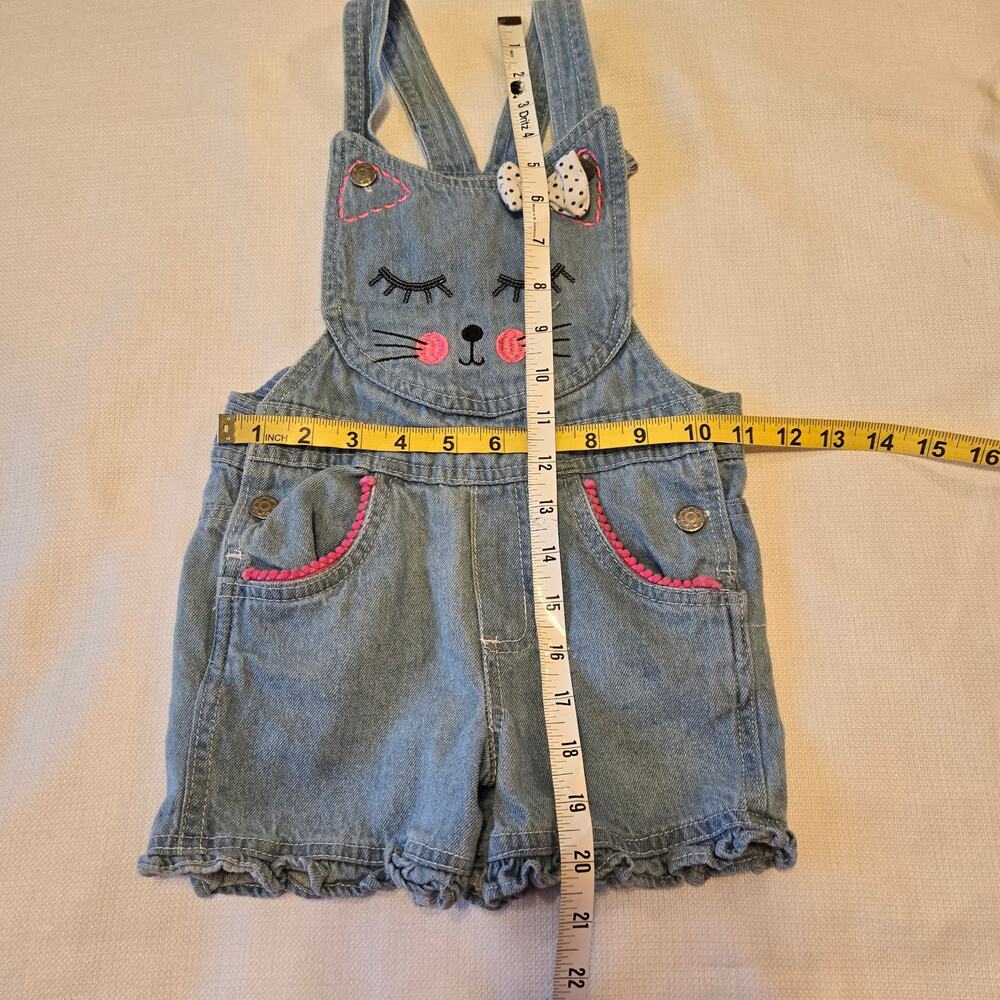Sz 5  No Label Kitty Cat Bow Pocket Denim Shortalls - Picture 3 of 6